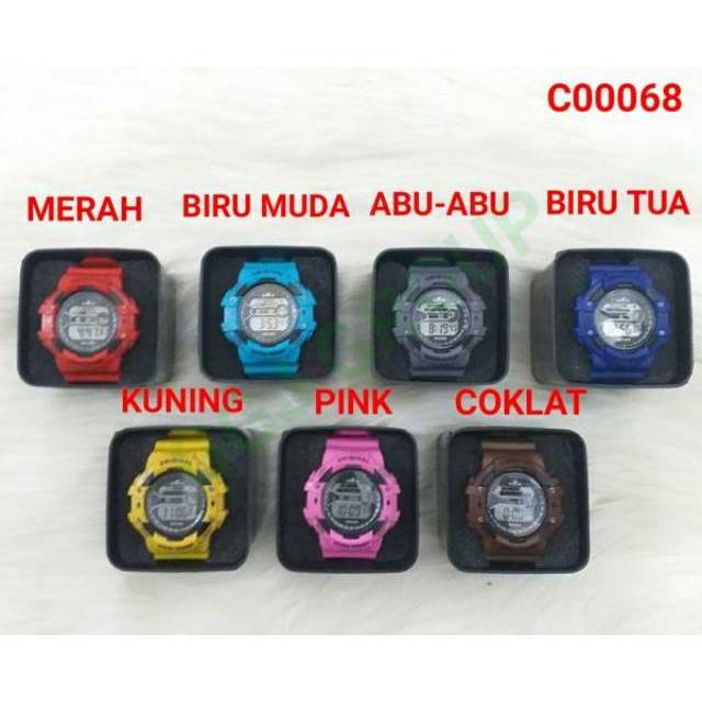 ( C068 ) JAM TANGAN SPORT WATER RESISTANT+FREE BOX MURAH