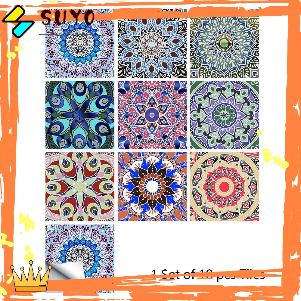 Suyo 10PCS / SET Stiker Lantai Anti Air Motif Maroko / Talavera Untuk Dekorasi Rumah