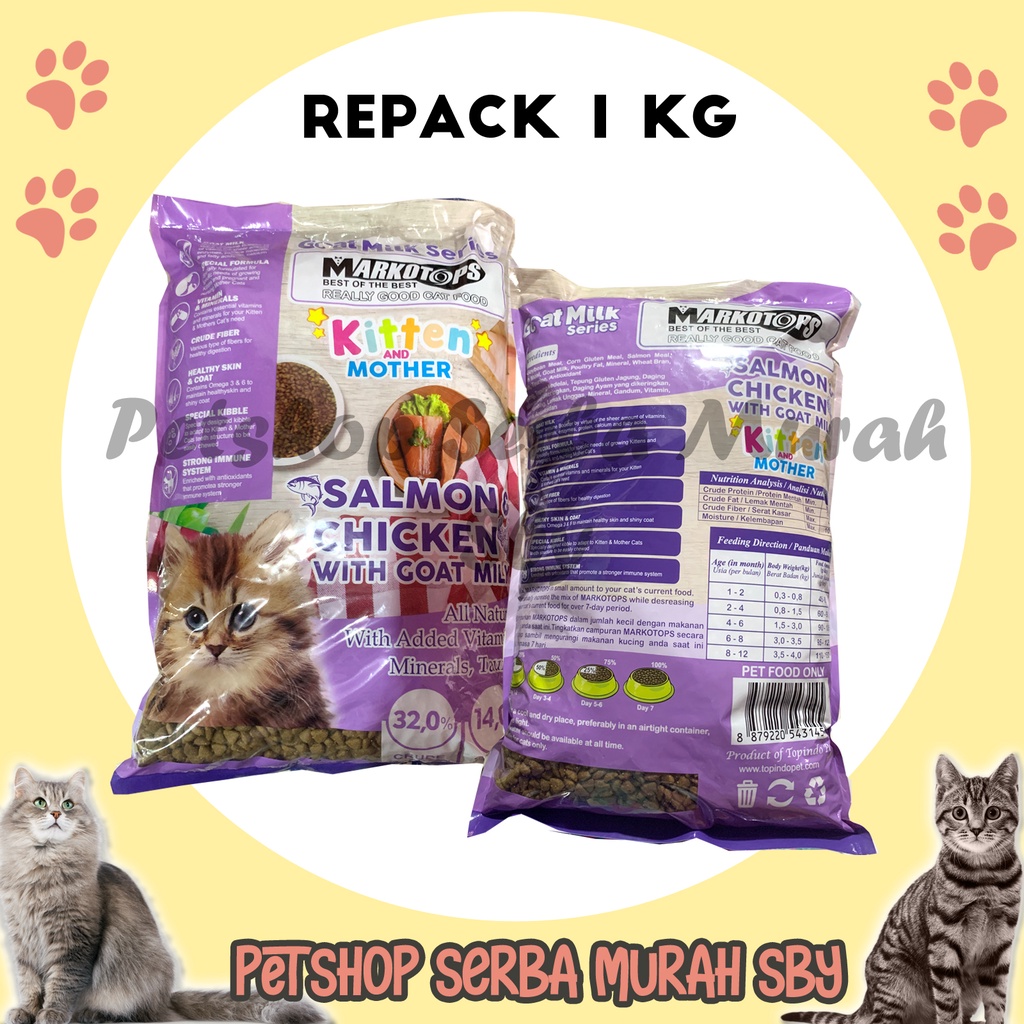 Markotops Kitten n Mother Salmon n Chicken with Goat Milk Repack 1 kg - Makanan Kering Ibu dan Bayi Kucing