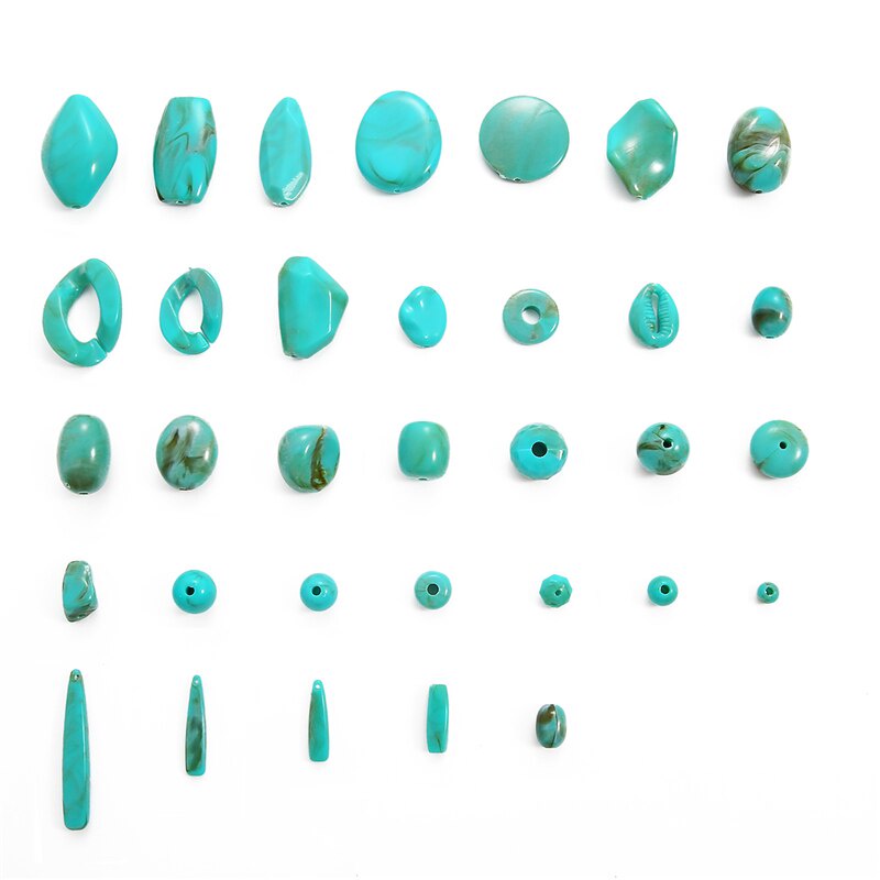 33 Gaya 30G 7-265 Pcs Bulat Oval Irregular Turquoise Imitasi Plastik Akrilik Spacer Manik-manik untuk Membuat Perhiasan Bohemia Kalung