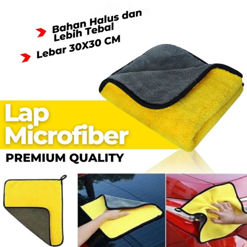 KAIN LAP MICROFIBER 500GSM 30X30CM / KAIN LAP MOBIL MOTOR kain handuk motor mobil dll serbaguna