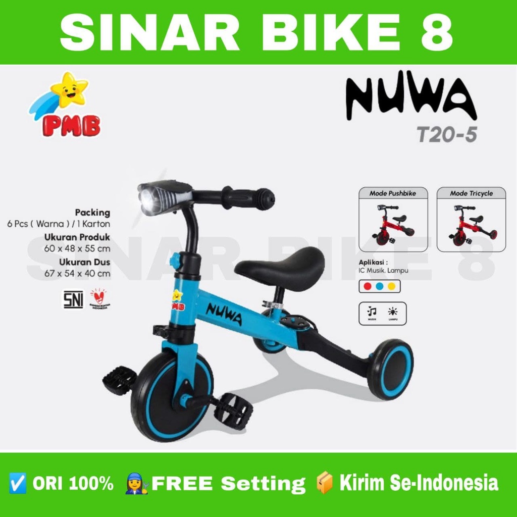 Sepeda Anak Balance Bike PMB NUWA T20-5 (3 In 1) dan T20-9 M (4 In 1) Musik Tricycle Toddler Anak