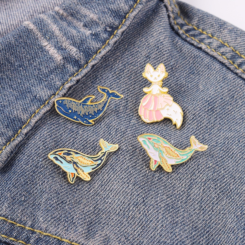 Whale Bros Pin Enamel Desain Kartun Ikan Paus Kucing Princess Untuk Hadiah