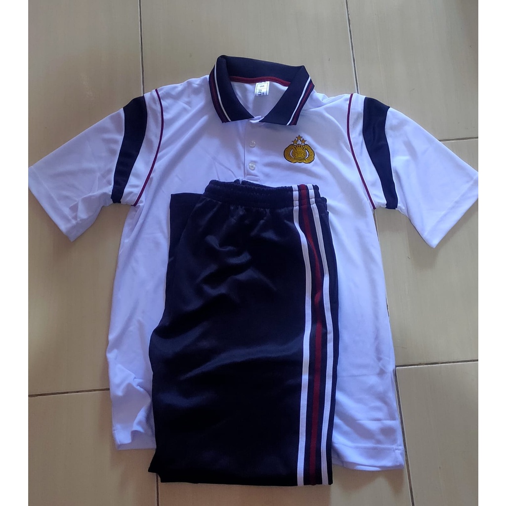 Baju olahraga lengan panjang dan pendek  hitam putih asli jatah polri