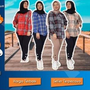 ♡ KEMEJA WANITA JUMBO LD 130 KEMEJA KOTAK WANITA JUMBO MURAH ATAS WANITA JUMBO BAJU WANITA JUMBO ☊