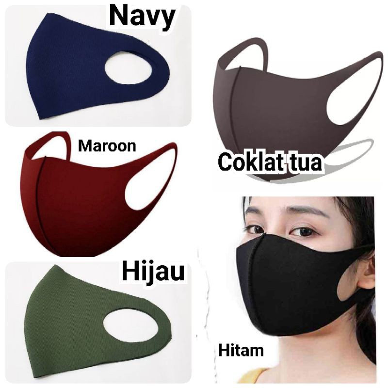 Masker scuba polos hitam high quality anti bacteri warna polos hitam navy hijau maroon biru coklat