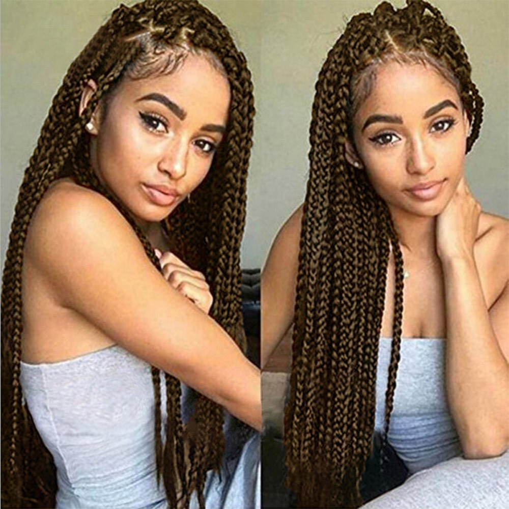 Wig Rambut Palsu Sintetis Panjang Model Kepang Warna Ombre Hitam