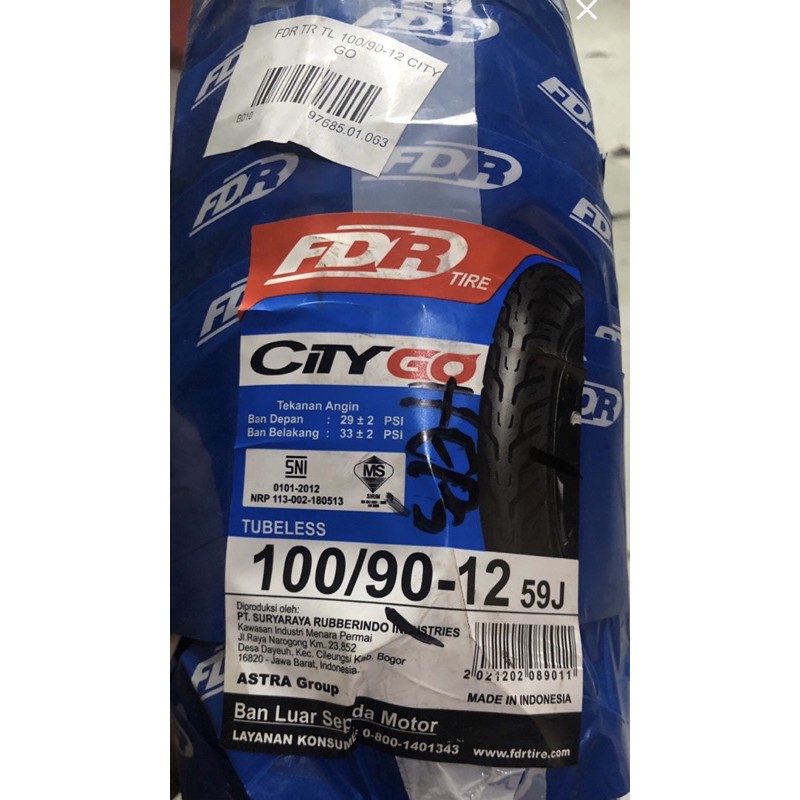 BAN LUAR TUBELESS DEPAN SCOOPY FI REMOTE 100/90-12 MERK FDR CITY GO