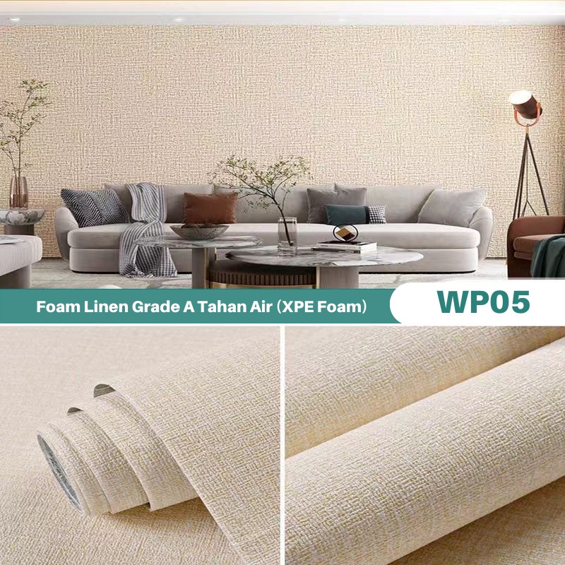 Wallpaper Foam Linen Roll Dekorasi Sticker Kamar Wallpaper Dinding Roll 50 x 300 cm WP05 WP06 WP07