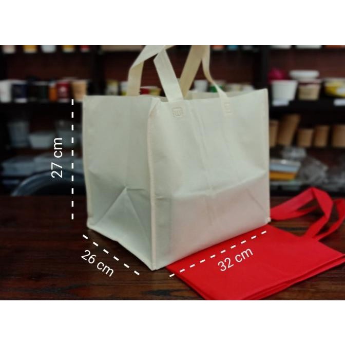 

✨ BISA COD ✨ Tas Spunbond Handle Box 32 x 27 x 26 Merah / Krem - Krem