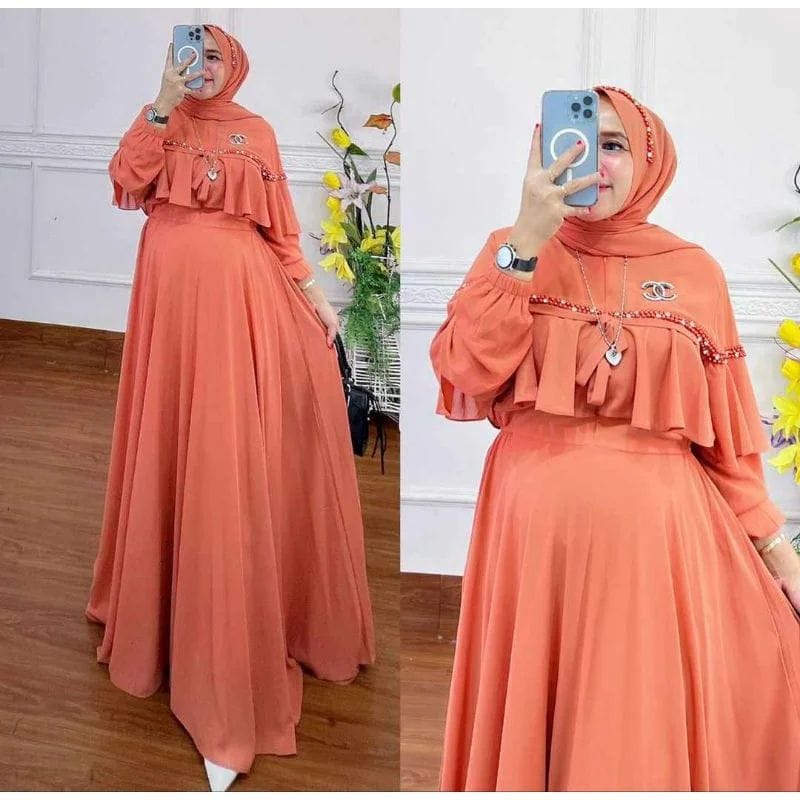 Busana Muslim Wanita Terbaru Gamis Pesta Mewah Elegan Gamis Putih Ceruty Babydoll Baju Kondangan Wanita Adikta Dress