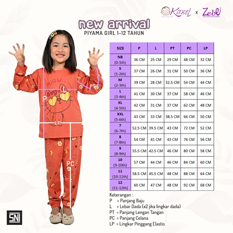 Kazel x Zebe Piyama Boy Edition /Piyama Girl Edition ( 11-12 tahun) - Setelan Panjang -