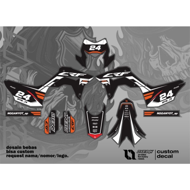 Decal Honda Crf 150 L hitam putih oren