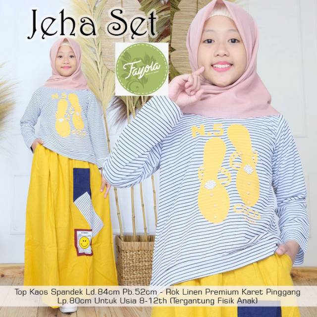 Jeha Set Baju Setelan Atasan Blouse Bawahan Rok Lengan Panjang Anak Perempuan Remaja 8 9 10 11 12 Th