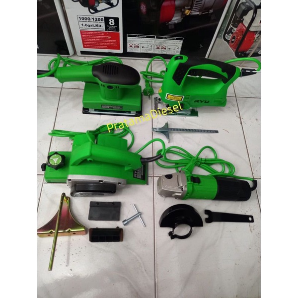 Paket pertukangan(4in1) Mesin Amplas RYU+Serut RYU+Jigsaw RYU+Gerindra RYU