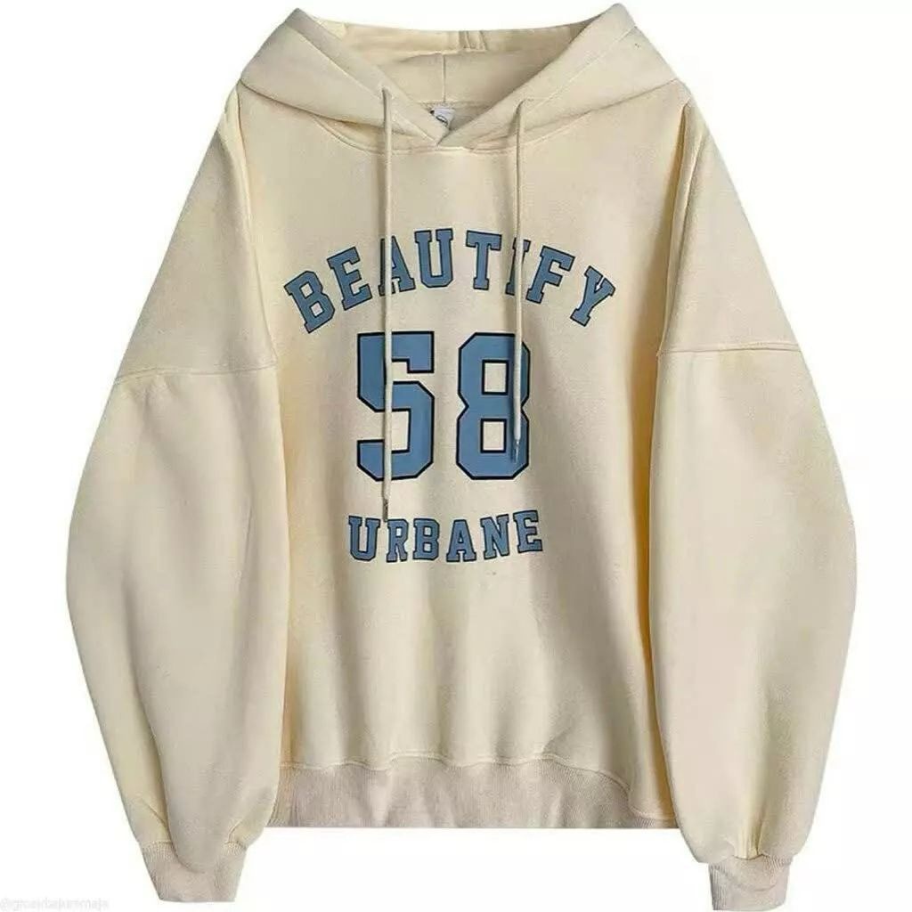 COD | Beautify 58 Sweater Hoodie Premium Fleece Tebal Outerwea Basic Oversize Besar Oblong OOTD Style Wanita Pria Cowok