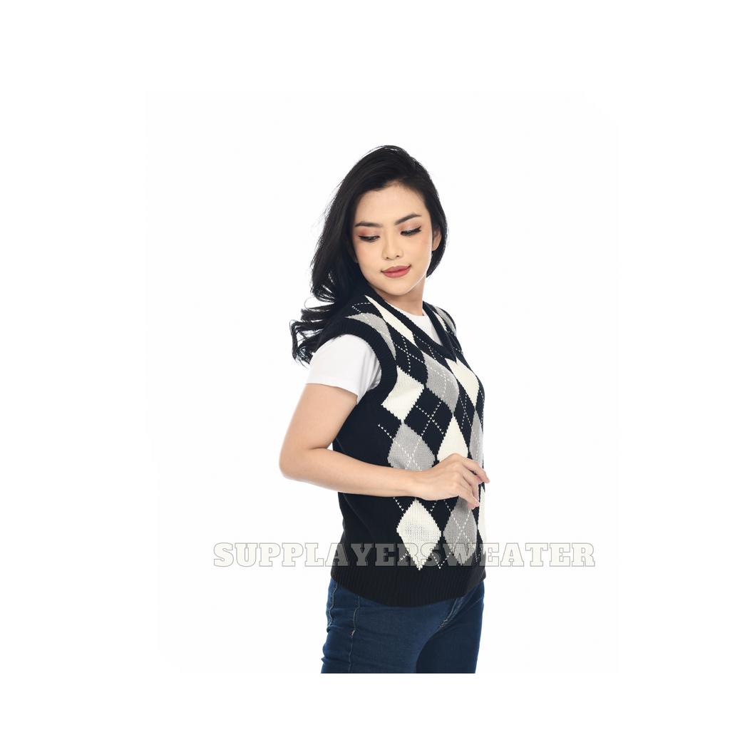 Rompi Korean Style Wanita Vest Knit Rompi Rajut Atasan Wanita Kotak Kotak