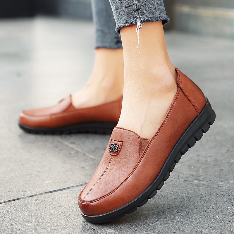 QINGSHUI Sepatu Wanita Flat Loafer Kulit Kasual Fashion Wanita Sepatu Kerja Nyaman