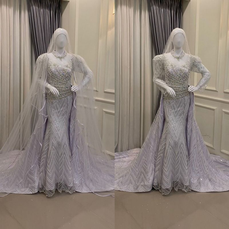 GAUN PENGANTIN SLIM  FULL PAYET BEREKOR MODERN//GAUN WEDDING MEWAH//GAUN