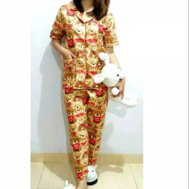 BESS - Piyama CP / Stelan Baju Tidur Murah / Corak TEDDY LOVE