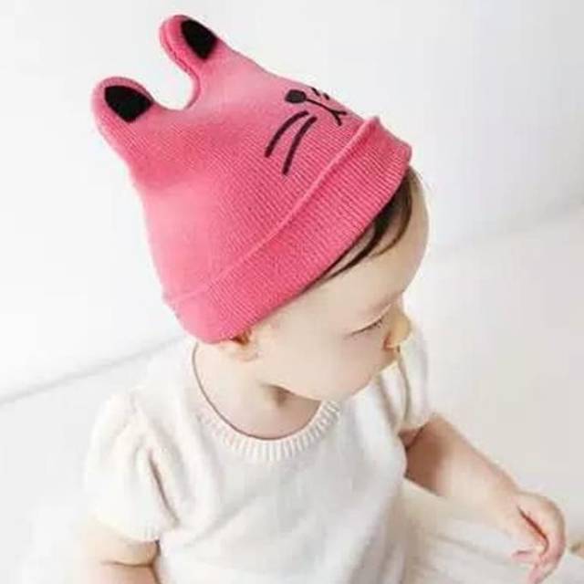 Topi Kupluk Rajut Bayi Motif Telinga Kucing / Topi Anak Motif Kucing