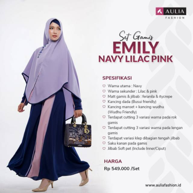 AULIA SET GAMIS EMILY NAVY LILAC PINK