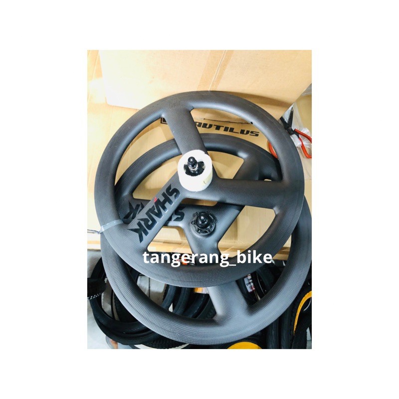 Wheelset Carbon Shark 20 451 22 Inchi 3 Spoke Loncer dan Jangkrik