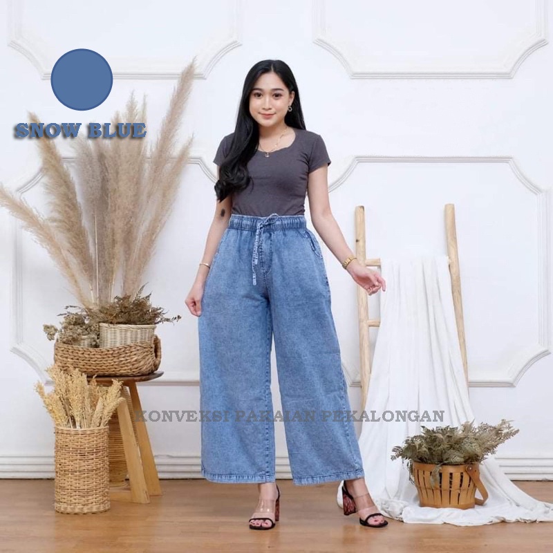 Kulot jeans Highwaist Snow // Kulot Jeans Pinggang Karet Kulot Jeans lipat Size M L XL XXL Jumbo