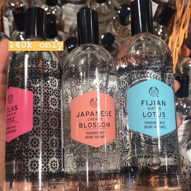 The body shop fragrance mist japanese cherry blossom atlas mountain rose fijian water lotus