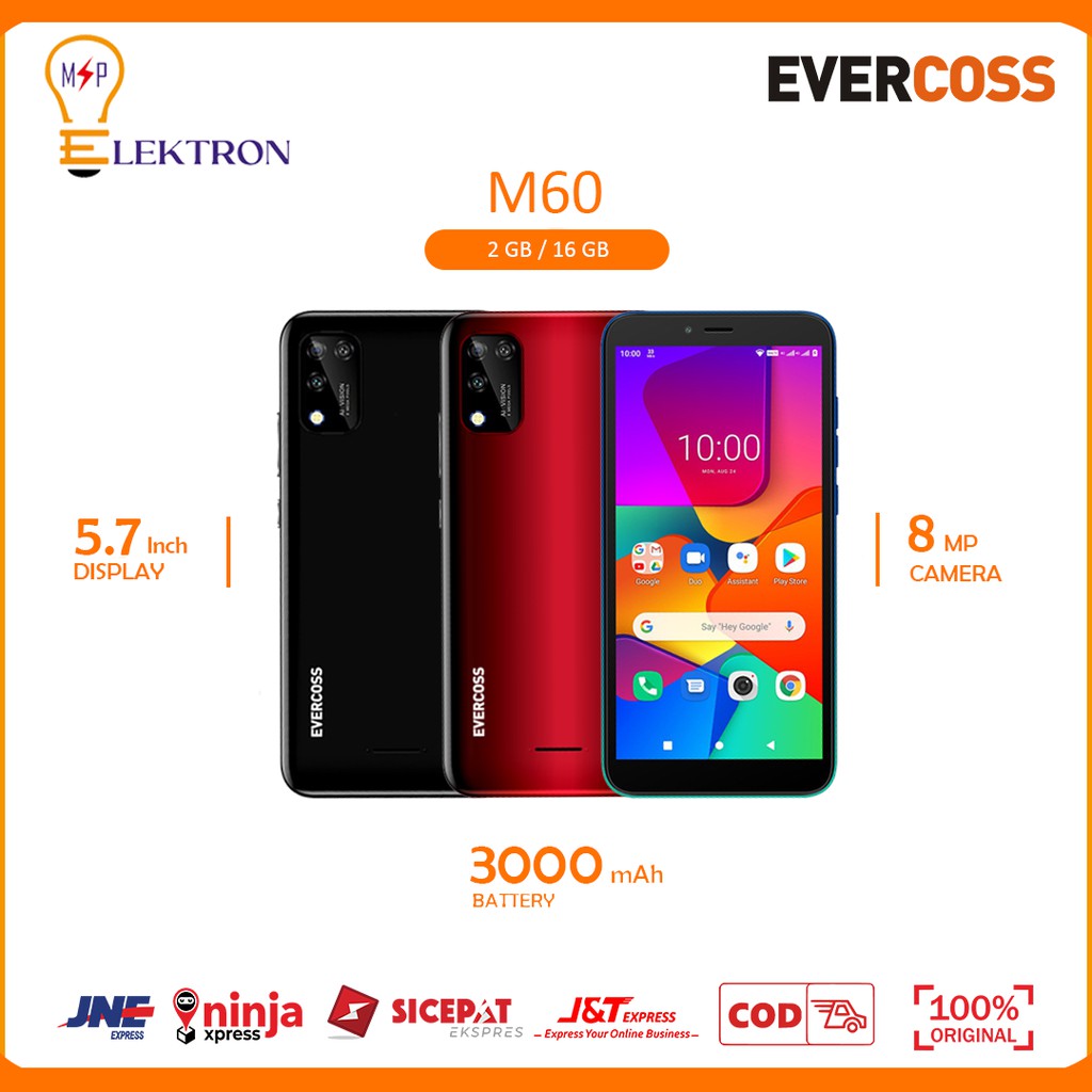 EVERCOSS M60 RAM 2GB ROM 16GB SMARTPHONE REAR CAMERA ANDROID 4G HP PELAJAR 5.7 INCH GARANSI RESMI