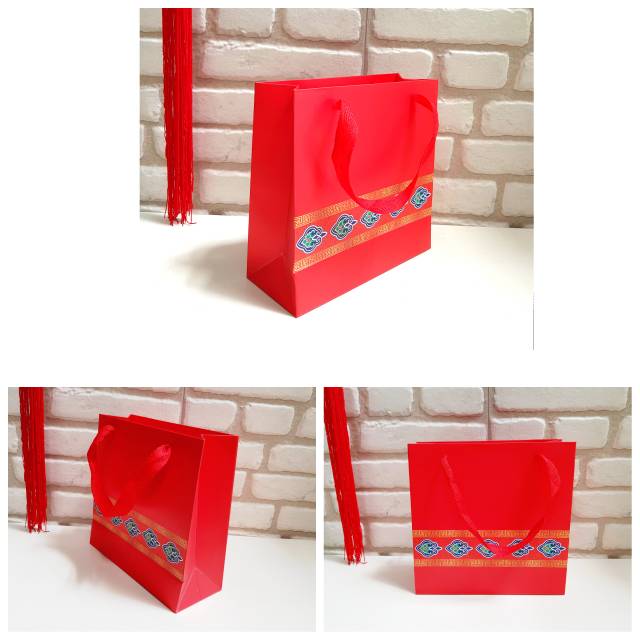 KANTONG IMLEK PAPERBAG MERAH FU HOKI KANTONG KADO ORIENTAL TAS SOVENIR BAG IMLEK GROSIR HIASAN