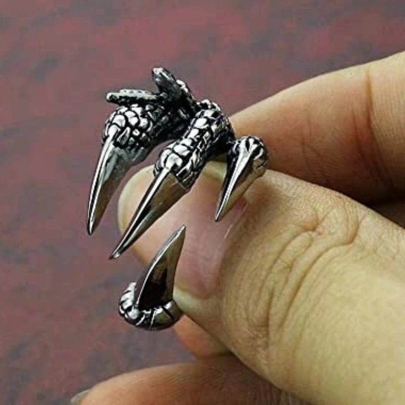 Cincin Model Terbuka Desain Cakar Elang Gaya Punk Adjustable Untuk Pria