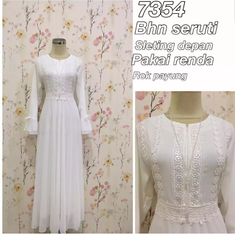 fashion gamis dress gamis putih wanita gamis Plisket brukat baju muslim wanita busana Lebaran