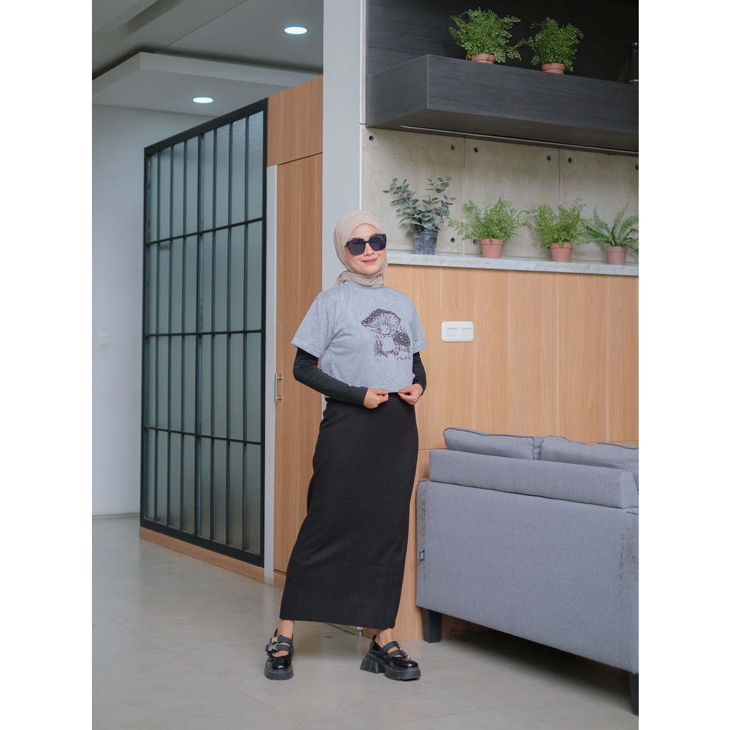 Baju Atasan Wanita Terbaru Kaos Crop Top Perempuan COTTON  MUSHROM