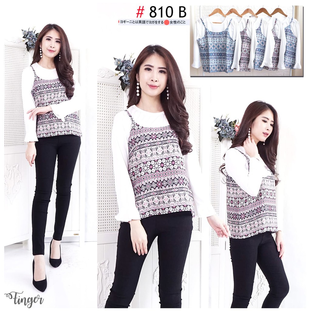 JakartaFashion - Blouse katun etnik bohemian 2 set inner terompet pisah bahan adem simple tribal