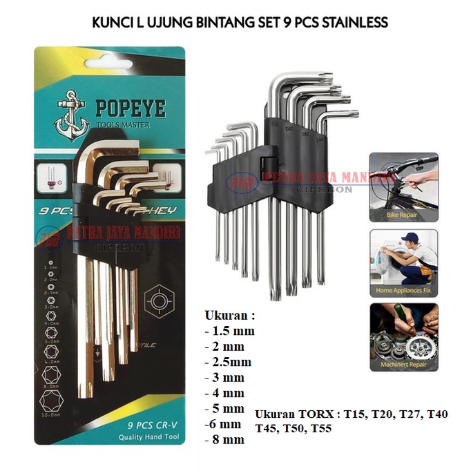 Kunci L Kombinasi Hex Dan Bintang Set 9 Pc  - Kunci L Combination Hex And Torx