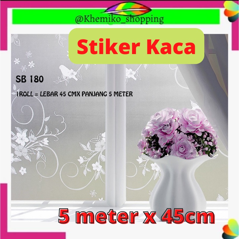 KMK SUNBLAST STIKER KACA UK 5 METER X 45CM SB 180 MOTIF SALUR BUNGA PUTIH  STICKER KACA SUNBLAST KAC