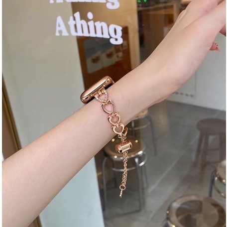 Stainless strap wanita rantai Apple watch series 8 5 4 6 2 3 7 cuff love hati chain aksesoris iwatch 45mm 42mm 44mm 41mm IWO lucu