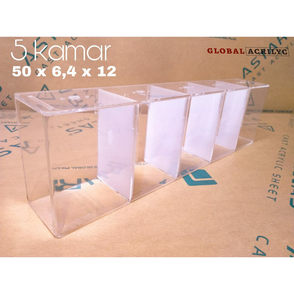 AQUARIUM / SOLITER CUPANG AKRILIK / AKUARIUM CUPANG AKRILIK / 5 KAMAR 50 x 6.4 x 12 2mm PAKAI TUTUP
