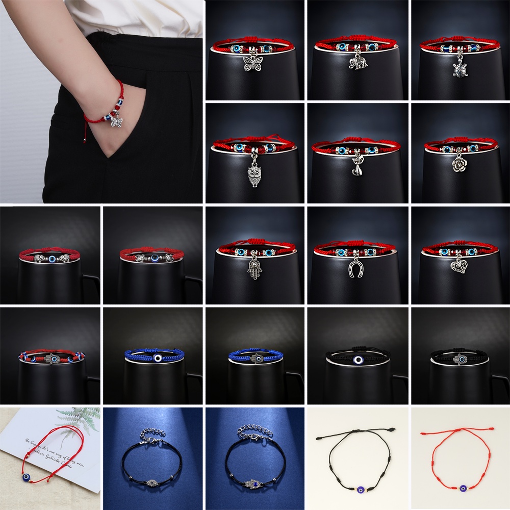 Butterfly Kitten Animal Blue Eyes Evil Eyes Red Black Cord Braided Adjustable Men's and Women's Bracelets Korean Fashion Jewelry Best Accessories for Boyfriend Gifts