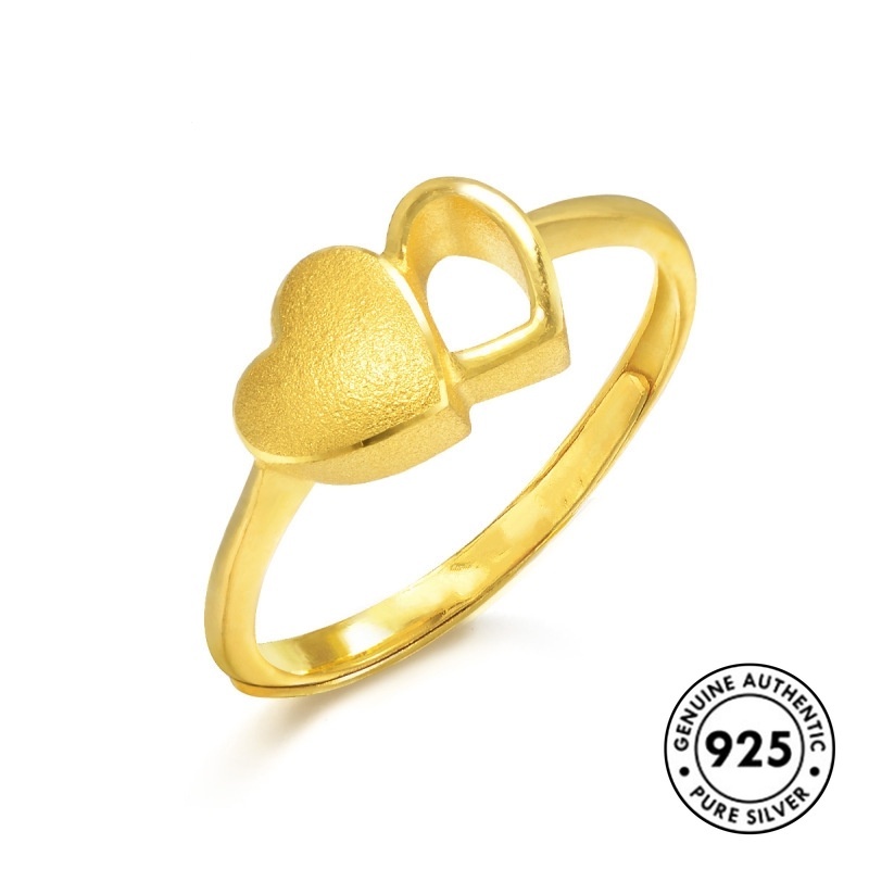 Fashion Gold Plated Love Heart Simplicity Elegant Ring S925 Silver