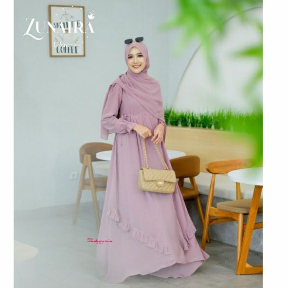 Gamis Polos Cantik Syar'i  Set Khimar Zunaira by Zabannia