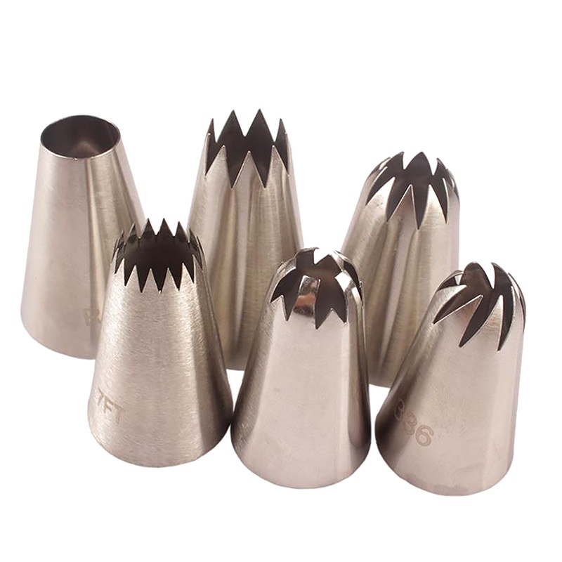 6 Pcs Nozzles Icing Piping Bahan Stainless Steel Ukuran Besar Untuk Alat Baking Pastry