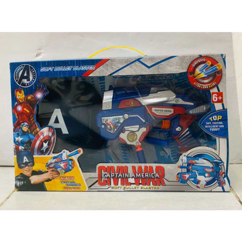 Mainan Anak Pistol Nerf Blasting Soft Bullet Civil War Captain America