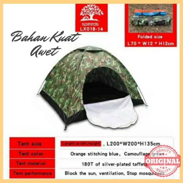 Tenda camping dewasa lipat otomatis 200 x 200 cm 4-5 orang