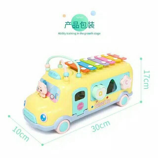 BIG SALE!! Mainan Edukasi Anak Bus Mobil Puzzle Shape Musik Xylophone Baby Bus Kado Bayi Ultah Musical Kids Toy