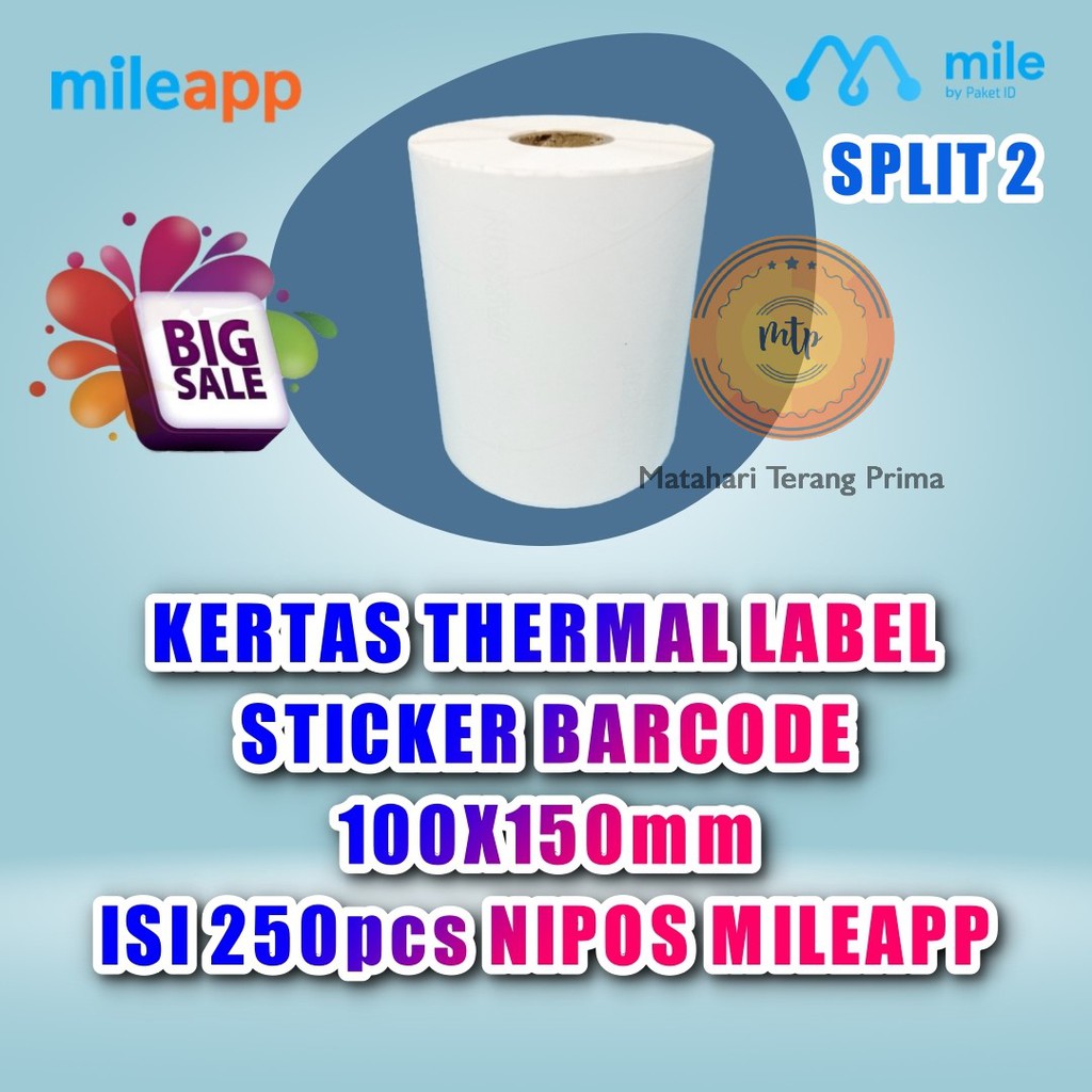 

KERTAS LABEL BARCODE 100 X 150mm SPLIT 2 STICKER 250pcs NIPOS MILEAPP