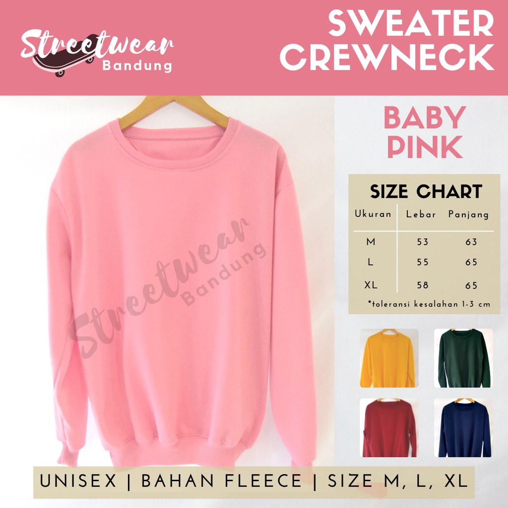 PROMO SWEATER POLOS MURAH PRIA/WANITA KUALITAS PREMIUM, CREWNECK BABY PINK