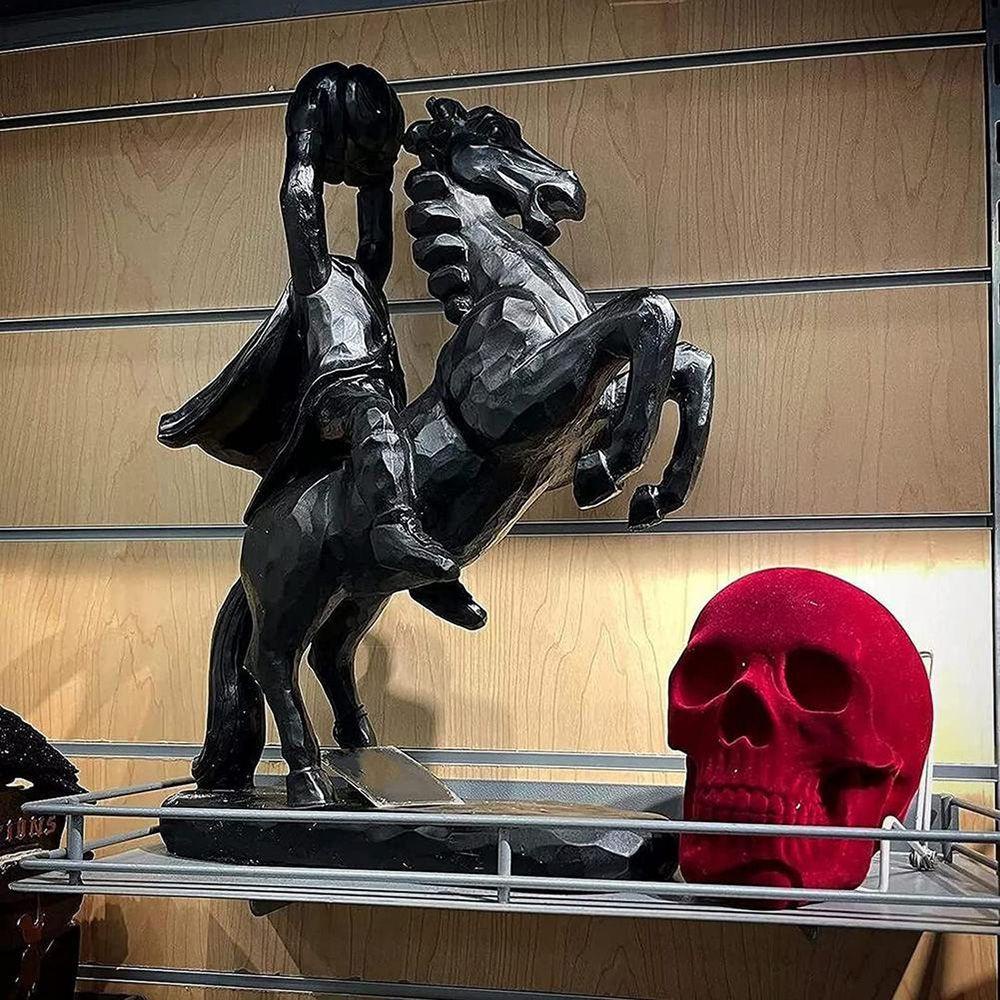 Lanfy Patung Horseman Tanpa Kepala Horror Kepala Labu Hadiah Patung DIY Ornamen Dekorasi Desktop