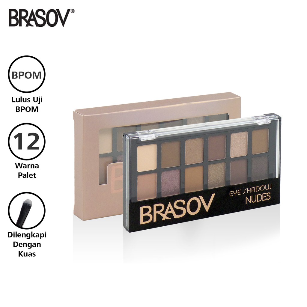 Brasov Eyeshadow Pallete 12 Colors / Nudes - Brasov Eyeshadow with Brush Original BPOM